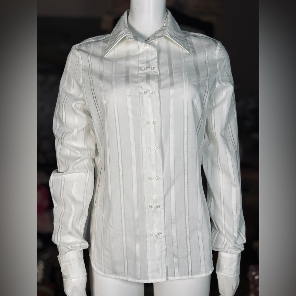 Yigal Azrouzel White Cotton Button Down Collared Long Sleeve Dress Shirt, Sz 10